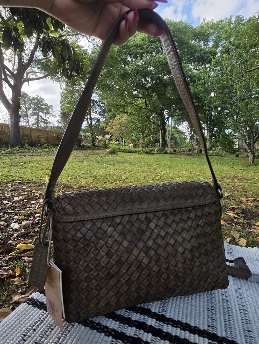 Woven Foldover Crossbody bag Genuine Leather Vintage Handcrafted In India - Picture 2 of 9